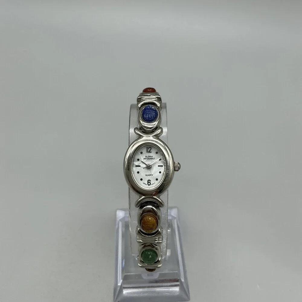 Gloria Vanderbilt Scarab 65014 Womens Watch 18mm MOP Dial New Battery 7.5